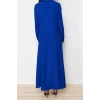 Fashion Regular Casual Daily Crinkle Woven Shirt Collar Long Sleeve Shift Maxi Length Hijab Dress