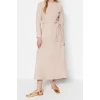 Moda Regular Casual Günlük Finike Dokuma Bisiklet Yaka Uzun Kol A-Line Uzun Boy Tesettür Elbise