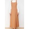 Moda Jile Casual Günlük Finike Dokuma Kare Yaka Kolsuz Kol Jile Maxi Boy Tesettür Elbise