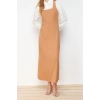 Moda Jile Casual Günlük Finike Dokuma Kare Yaka Kolsuz Kol Jile Maxi Boy Tesettür Elbise