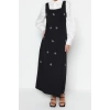 Moda Jile Casual Günlük Finike Dokuma Kare Yaka Kolsuz Kol Jile Maxi Boy Tesettür Elbise