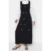 Moda Jile Casual Günlük Finike Dokuma Kare Yaka Kolsuz Kol Jile Maxi Boy Tesettür Elbise