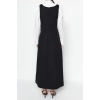 Moda Jile Casual Günlük Finike Dokuma Kare Yaka Kolsuz Kol Jile Maxi Boy Tesettür Elbise