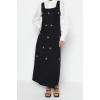 Moda Jile Casual Günlük Finike Dokuma Kare Yaka Kolsuz Kol Jile Maxi Boy Tesettür Elbise