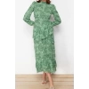 Moda Regular Evening Dress Night Chiffon Woven Crew Neck Long Sleeve Skirt Ruffle Maxi Length Hijab Dress