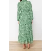 Moda Regular Evening Dress Night Chiffon Woven Crew Neck Long Sleeve Skirt Ruffle Maxi Length Hijab Dress