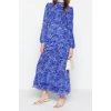 Moda Regular Evening Dress Night Chiffon Woven Crew Neck Long Sleeve Skirt Ruffle Maxi Length Hijab Dress