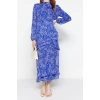 Moda Regular Evening Dress Night Chiffon Woven Crew Neck Long Sleeve Skirt Ruffle Maxi Length Hijab Dress
