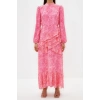 Moda Regular Evening Dress Night Chiffon Woven Crew Neck Long Sleeve Skirt Ruffle Maxi Length Hijab Dress