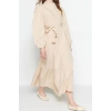 Fashion Regular Casual Daily Terrycotton Woven Crew Neck Long Sleeve A-Line Maxi Length Hijab Dress