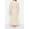 Fashion Regular Casual Daily Terrycotton Woven Crew Neck Long Sleeve A-Line Maxi Length Hijab Dress