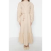 Fashion Regular Casual Daily Terrycotton Woven Crew Neck Long Sleeve A-Line Maxi Length Hijab Dress