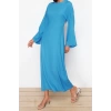 Moda Regular Casual Günlük Bürümcük Örme Bisiklet Yaka Uzun Kol Skater Maxi Boy Tesettür Elbise