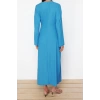Moda Regular Casual Günlük Bürümcük Örme Bisiklet Yaka Uzun Kol Skater Maxi Boy Tesettür Elbise