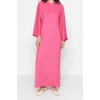 Moda Regular Casual Günlük Bürümcük Örme Bisiklet Yaka Uzun Kol Skater Maxi Boy Tesettür Elbise