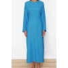 Moda Regular Casual Günlük Bürümcük Örme Bisiklet Yaka Uzun Kol Skater Maxi Boy Tesettür Elbise