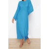 Moda Regular Casual Günlük Bürümcük Örme Bisiklet Yaka Uzun Kol Skater Maxi Boy Tesettür Elbise