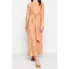 Moda Regular Casual Günlük Aerobin Dokuma V Yaka Uzun Kol A-Line Midi Boy Tesettür Elbise