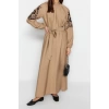 Moda Regular Günlük Keten Aerobin Dokuma Bisiklet Yaka Uzun Kol A-Line Maxi Boy Tesettür Elbise