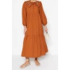 Moda Regular Casual Daily Linen Look Woven Baby Collar Long Sleeve Basic Maxi Length Hijab Dress