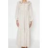 Moda Regular Casual Daily Linen Look Woven Baby Collar Long Sleeve Basic Maxi Length Hijab Dress