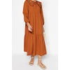 Moda Regular Casual Daily Linen Look Woven Baby Collar Long Sleeve Basic Maxi Length Hijab Dress