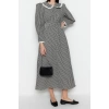 Fashion Regular Stylish Evening Dress Night Seersucker Woven V Neck Long Sleeve A-Line Midi Length Hijab Dress