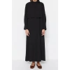Moda Regular Günlük Terryviskon Dokuma Boyundan Bağlamalı Uzun Kol A-Line Maxi Boy Tesettür Elbise