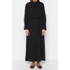 Moda Regular Günlük Terryviskon Dokuma Boyundan Bağlamalı Uzun Kol A-Line Maxi Boy Tesettür Elbise