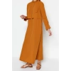 Moda Regular Günlük Terryviskon Dokuma Boyundan Bağlamalı Uzun Kol A-Line Maxi Boy Tesettür Elbise
