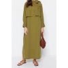 Moda Regular Günlük Terryviskon Dokuma Boyundan Bağlamalı Uzun Kol A-Line Maxi Boy Tesettür Elbise