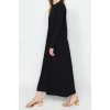 Moda Regular Casual Günlük Ringel Örme Dik Yaka Uzun Kol Basic Maxi Boy Tesettür Elbise