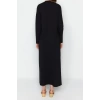 Moda Regular Casual Günlük Ringel Örme Dik Yaka Uzun Kol Basic Maxi Boy Tesettür Elbise