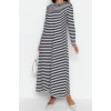 Moda Regular Casual Günlük Ringel Örme Dik Yaka Uzun Kol Basic Maxi Boy Tesettür Elbise