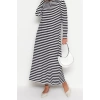 Moda Regular Casual Günlük Ringel Örme Dik Yaka Uzun Kol Basic Maxi Boy Tesettür Elbise