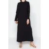 Moda Regular Casual Günlük Ringel Örme Dik Yaka Uzun Kol Basic Maxi Boy Tesettür Elbise
