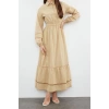 Fashion Regular Casual Daily Terrycotton Woven Shirt Collar Long Sleeve Basic Maxi Length Hijab Dress