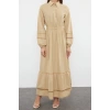 Fashion Regular Casual Daily Terrycotton Woven Shirt Collar Long Sleeve Basic Maxi Length Hijab Dress