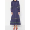 Fashion Regular Casual Daily Terrycotton Woven Shirt Collar Long Sleeve Basic Maxi Length Hijab Dress