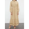 Fashion Regular Casual Daily Terrycotton Woven Shirt Collar Long Sleeve Basic Maxi Length Hijab Dress
