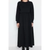 Moda Regular Casual Günlük 2 İplik Örme Bisiklet Yaka Uzun Kol Basic Maxi Boy Tesettür Elbise