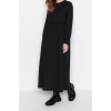 Moda Regular Casual Günlük 2 İplik Örme Bisiklet Yaka Uzun Kol Basic Maxi Boy Tesettür Elbise