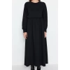 Moda Regular Casual Günlük 2 İplik Örme Bisiklet Yaka Uzun Kol Basic Maxi Boy Tesettür Elbise