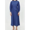 Fashion Regular Casual Daily Terrycotton Woven Crew Neck Long Sleeve A-Line Maxi Length Hijab Dress