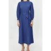 Fashion Regular Casual Daily Terrycotton Woven Crew Neck Long Sleeve A-Line Maxi Length Hijab Dress