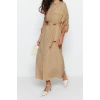 Moda Casual Günlük Terrycotton Dokuma Gömlek Yaka Uzun Kol Gömlek Elbise Maxi Boy Tesettür Elbise