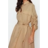 Moda Casual Günlük Terrycotton Dokuma Gömlek Yaka Uzun Kol Gömlek Elbise Maxi Boy Tesettür Elbise