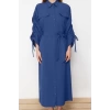 Moda Casual Günlük Terrycotton Dokuma Gömlek Yaka Uzun Kol Gömlek Elbise Maxi Boy Tesettür Elbise