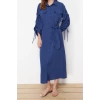 Moda Casual Günlük Terrycotton Dokuma Gömlek Yaka Uzun Kol Gömlek Elbise Maxi Boy Tesettür Elbise