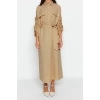 Moda Casual Günlük Terrycotton Dokuma Gömlek Yaka Uzun Kol Gömlek Elbise Maxi Boy Tesettür Elbise